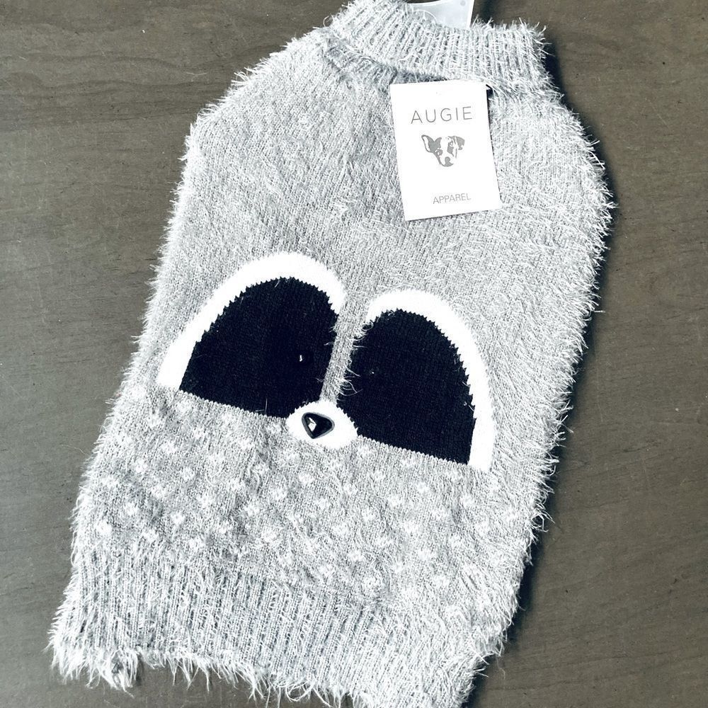 NWT Augie Raccoon Face Furry Gray Dog Pet Sweater